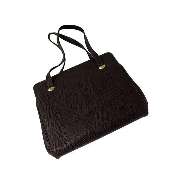 Vintage 1960s Leather Purse Chocolate Brown Faux Snakeskin Randley Handbag - Picture 14 of 15